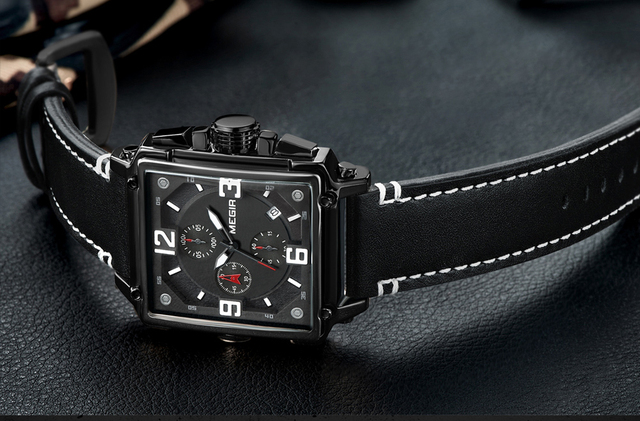 Zegarek MEGIR dla mężczyzn 2021 Top marka luksusowy skórzany wojskowy zegarek kwarcowy kwadratowy styl mężczyzny - Wianko - 18