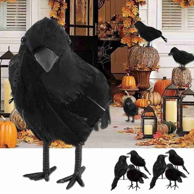 Czarna wrona - Model zwierzęcia, sztuczna dekoracja na imprezę Halloween, 16CM - Wianko - 1