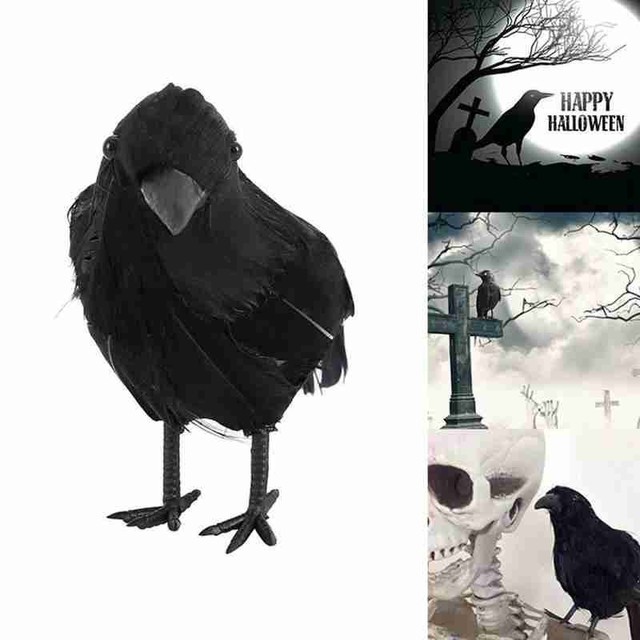 Czarna wrona - Model zwierzęcia, sztuczna dekoracja na imprezę Halloween, 16CM - Wianko - 3