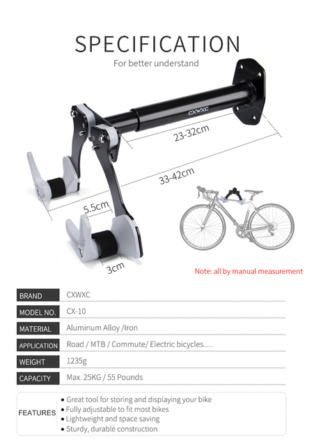 Uchwyt ścienny do przechowywania rowerów - stojak poziomy MTB Road, wieszak do garażu, kryty stojak do naprawy rowe - Wianko - 2