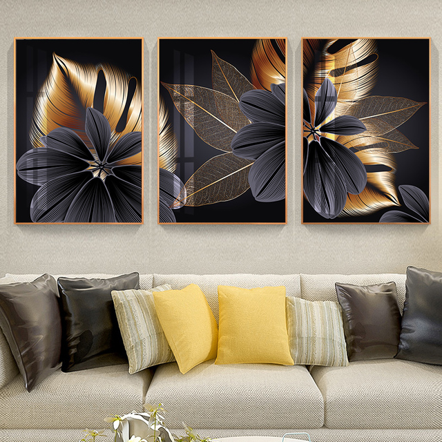 Nowoczesne minimalistyczne złote liście roślin - dekoracja w stylu nordyckim do salonu - Wianko - 2