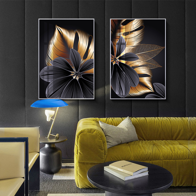 Nowoczesne minimalistyczne złote liście roślin - dekoracja w stylu nordyckim do salonu - Wianko - 3