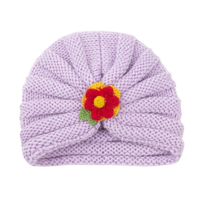 Jesienna i zimowa czapka dla dzieci w jednym kolorze z dzianiny, ozdobiona kwiatem - Wianko - 10