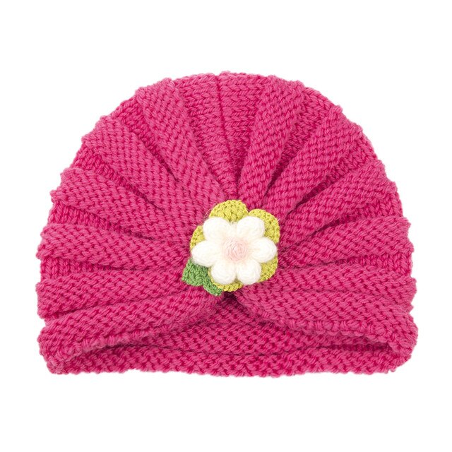 Jesienna i zimowa czapka dla dzieci w jednym kolorze z dzianiny, ozdobiona kwiatem - Wianko - 6