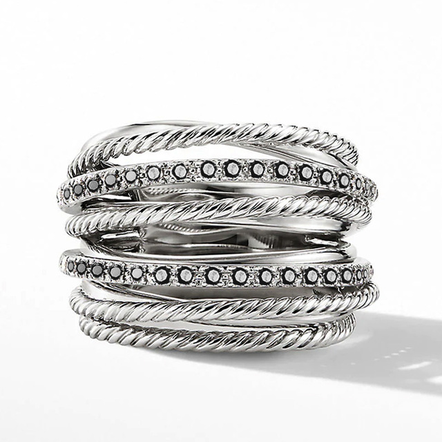 Huitan srebrny pierścień z błyszczącymi CZ metalowymi, OL Style, wielorzędy, wszechstronny, moda, biżuteria dla kobiet - Wianko - 4