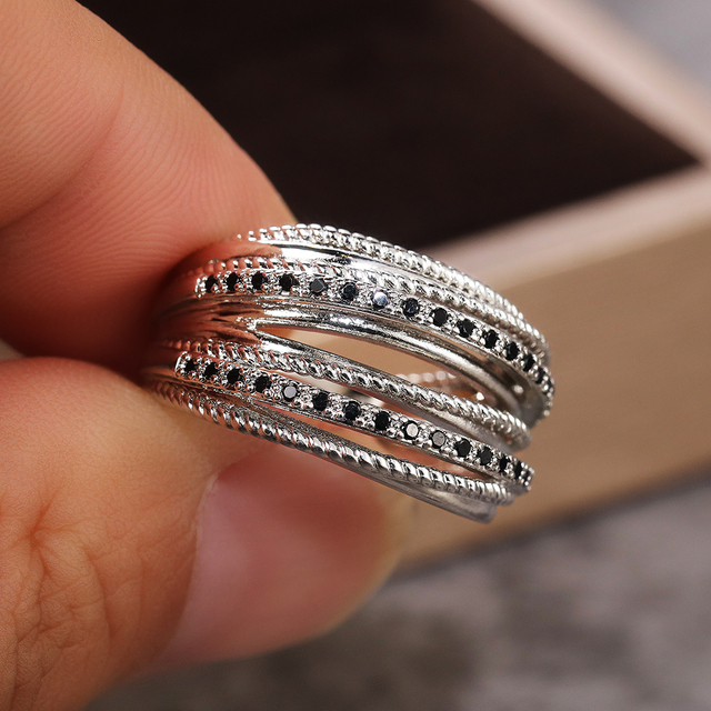 Huitan srebrny pierścień z błyszczącymi CZ metalowymi, OL Style, wielorzędy, wszechstronny, moda, biżuteria dla kobiet - Wianko - 6