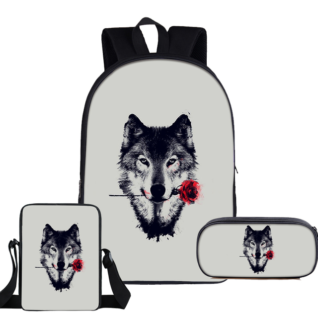 Plecak szkolny Cool Moon And Howling Wolf dla nastoletnich chłopców i dziewcząt (3 sztuki) - Wianko - 3