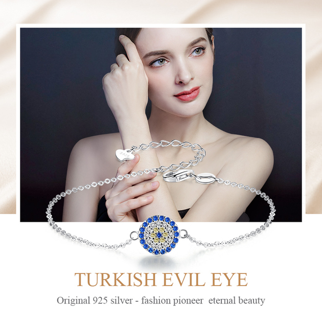 Bransoletka KALETINE Lucky 925 ze srebra wysokiej próby, niebieski Evil Eye, turkusowy klejnot, finezyjna biżuteria dla kobiet - Wianko - 4