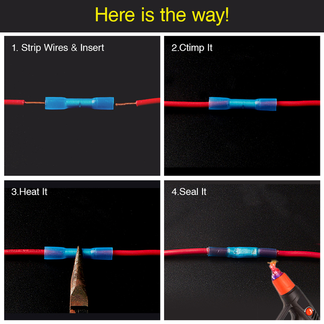 Wodoodporne złącza termokurczliwe do przewodów elektrycznych - zaciski Splice Cable Crimp terminali AWG 22-10 Kit 200/120/100 sztuk - Wianko - 4