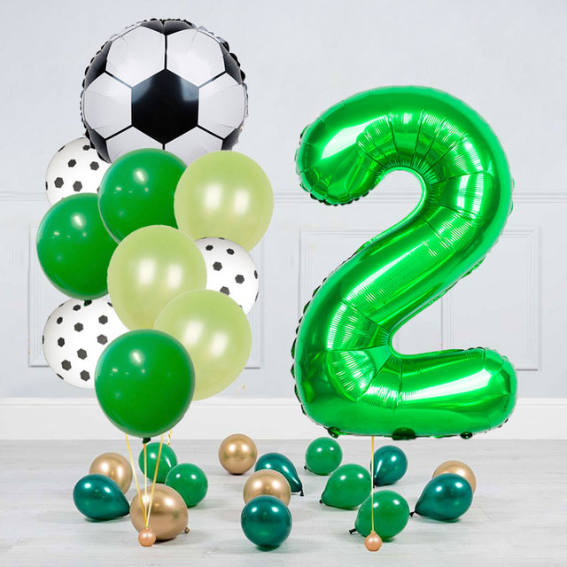 Zestaw dekoracji na imprezę urodzinową dla chłopca: balony z motywem piłki nożnej, zawiera 32 zielony numer Globe - Wianko - 5