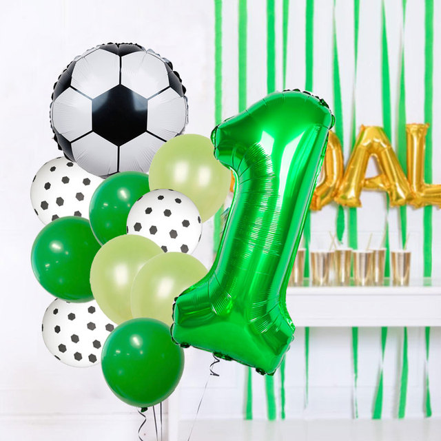 Zestaw dekoracji na imprezę urodzinową dla chłopca: balony z motywem piłki nożnej, zawiera 32 zielony numer Globe - Wianko - 4