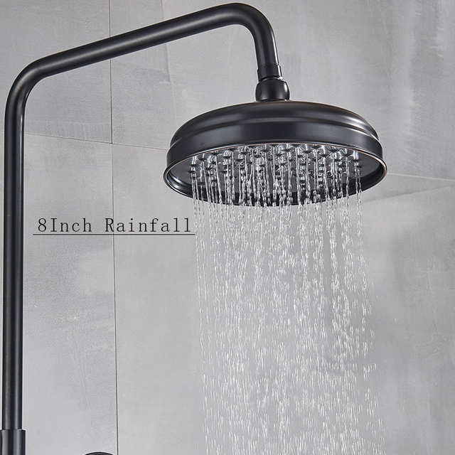 Czarny prysznic naścienny 8'' z regulacją temperatury wody i obrotową wylewką - Wianko - 4