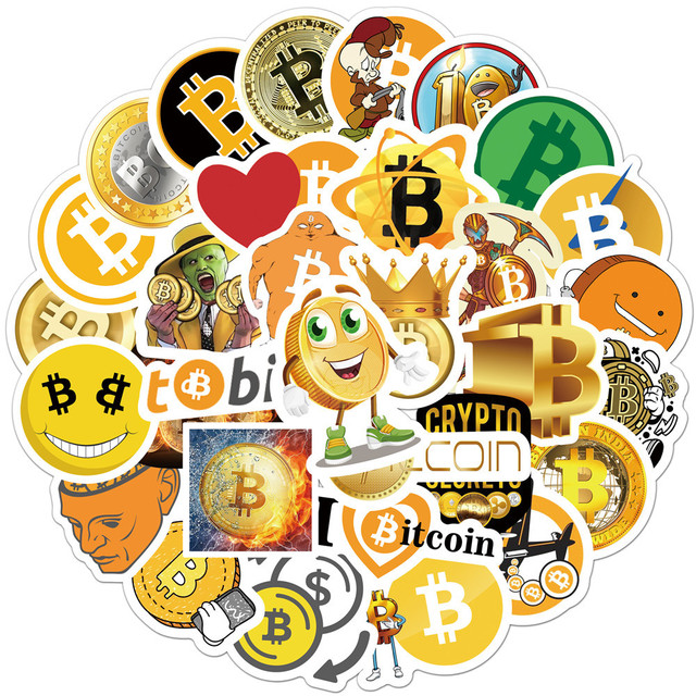 Naklejki na kask, laptop, deskorolkę, walizkę - 50 sztuk Cartoon Bitcoin Dogecoin - Wianko - 1