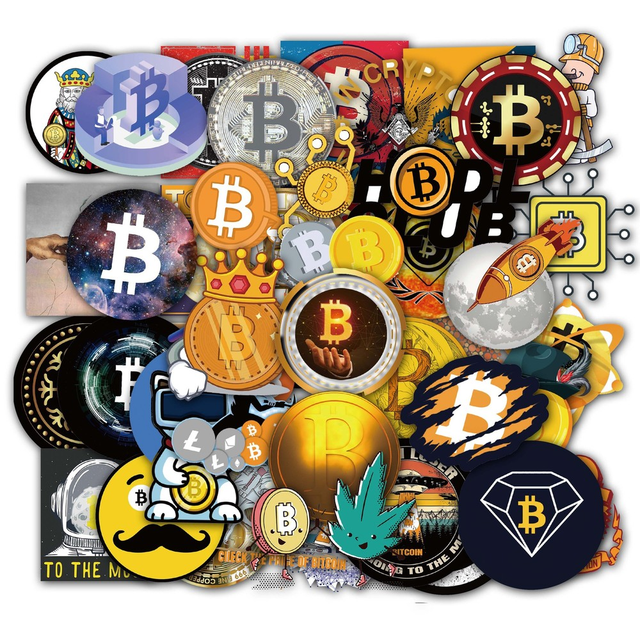 Naklejki na kask, laptop, deskorolkę, walizkę - 50 sztuk Cartoon Bitcoin Dogecoin - Wianko - 9