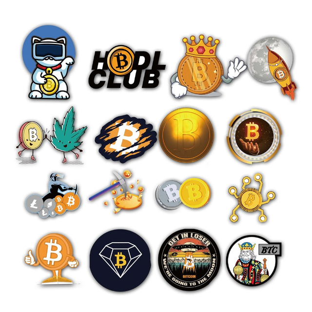 Naklejki na kask, laptop, deskorolkę, walizkę - 50 sztuk Cartoon Bitcoin Dogecoin - Wianko - 11