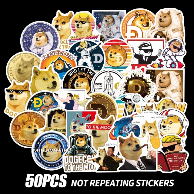 Naklejki na kask, laptop, deskorolkę, walizkę - 50 sztuk Cartoon Bitcoin Dogecoin - Wianko - 13