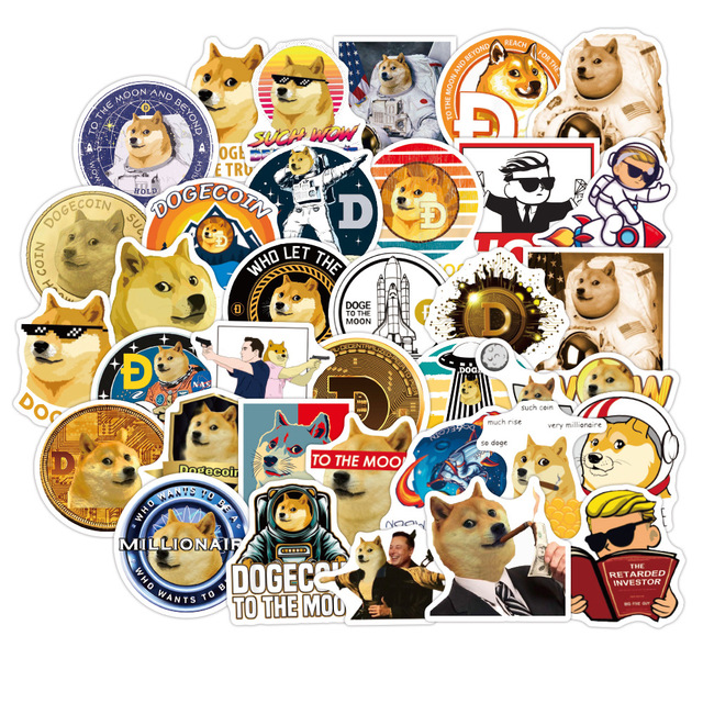 Naklejki na kask, laptop, deskorolkę, walizkę - 50 sztuk Cartoon Bitcoin Dogecoin - Wianko - 16