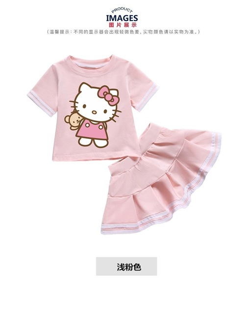 Letni zestaw dla dziewczyn Hello Kitty - T-shirt z krótkim rękawem i plisowana spódnica, bawełna, słodki i uroczy - Wianko - 3