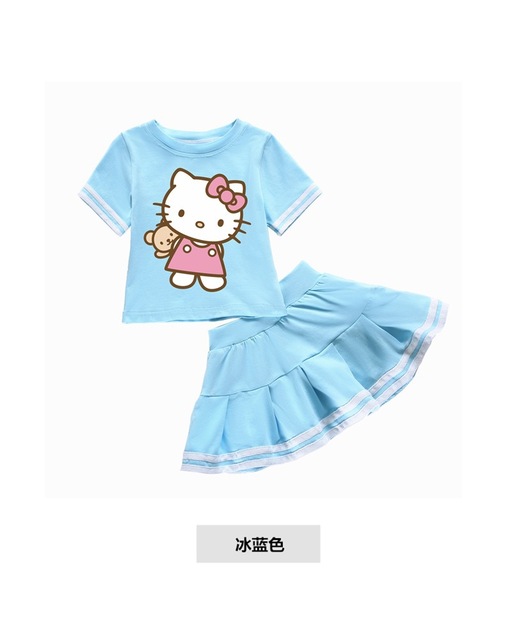 Letni zestaw dla dziewczyn Hello Kitty - T-shirt z krótkim rękawem i plisowana spódnica, bawełna, słodki i uroczy - Wianko - 4