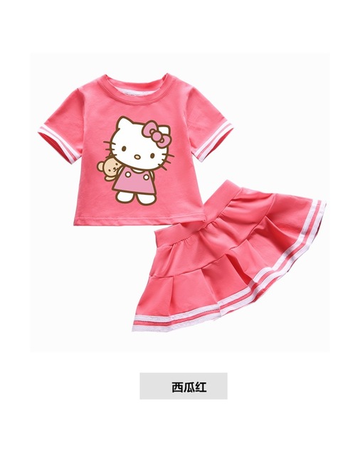 Letni zestaw dla dziewczyn Hello Kitty - T-shirt z krótkim rękawem i plisowana spódnica, bawełna, słodki i uroczy - Wianko - 5