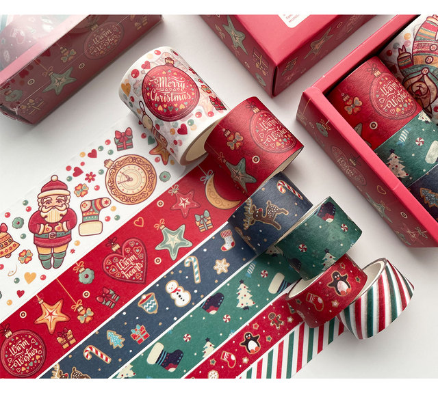 Zestaw 6 sztuk dekoracyjnych taśm klejących Santa Claus do maskowania i scrapbookingu - japońskie biurowe naklejki DIY - Wianko - 4