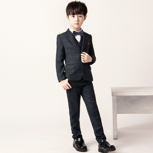 Garnitur dla chłopców w stylu angielskim Flower Boys Formal Wedding Suit - marynarka + spodnie + kamizelka + krawat, 4 elementy - Wianko - 22