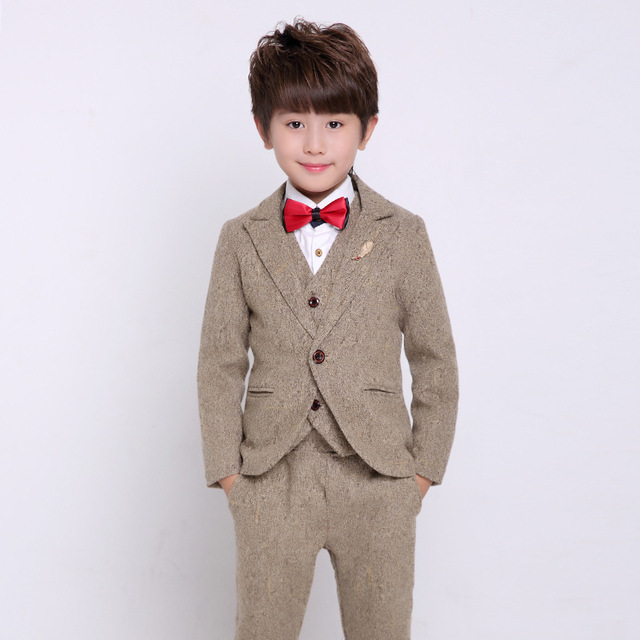 Garnitur dla chłopców w stylu angielskim Flower Boys Formal Wedding Suit - marynarka + spodnie + kamizelka + krawat, 4 elementy - Wianko - 12