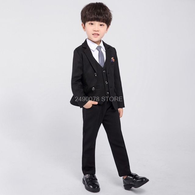 Garnitur dla chłopców w stylu angielskim Flower Boys Formal Wedding Suit - marynarka + spodnie + kamizelka + krawat, 4 elementy - Wianko - 5