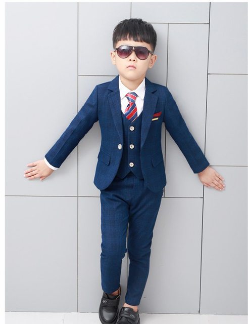 Garnitur dla chłopców w stylu angielskim Flower Boys Formal Wedding Suit - marynarka + spodnie + kamizelka + krawat, 4 elementy - Wianko - 18
