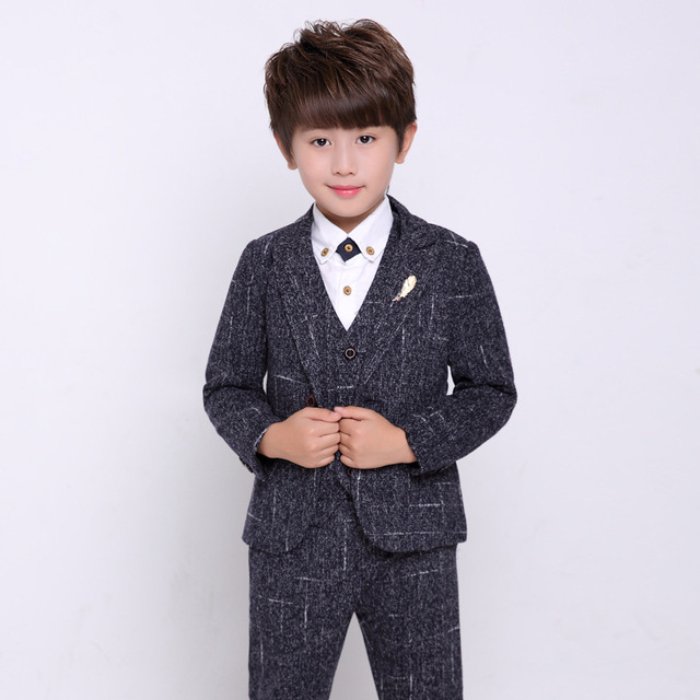 Garnitur dla chłopców w stylu angielskim Flower Boys Formal Wedding Suit - marynarka + spodnie + kamizelka + krawat, 4 elementy - Wianko - 13