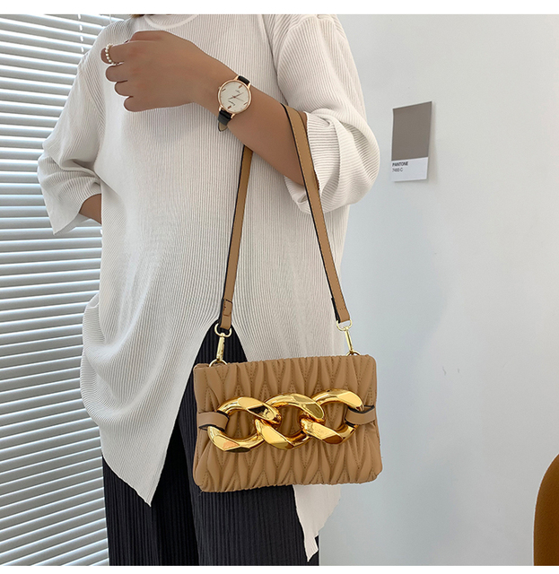 Czarna luksusowa torba na ramię dla kobiet z łańcuchami i wysoką jakością Mini Ruched Crossbody - Wianko - 4