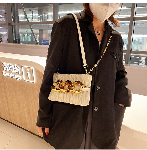 Czarna luksusowa torba na ramię dla kobiet z łańcuchami i wysoką jakością Mini Ruched Crossbody - Wianko - 5