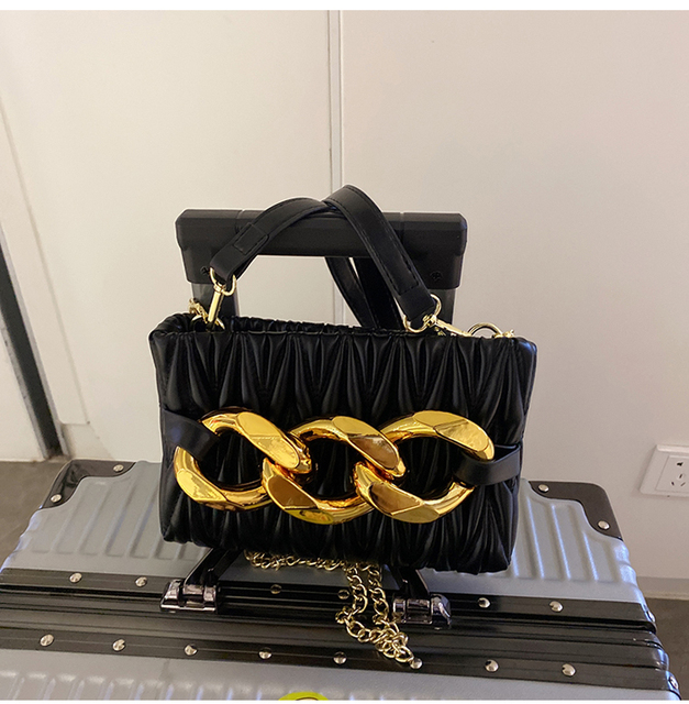 Czarna luksusowa torba na ramię dla kobiet z łańcuchami i wysoką jakością Mini Ruched Crossbody - Wianko - 30