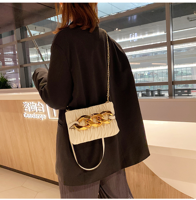 Czarna luksusowa torba na ramię dla kobiet z łańcuchami i wysoką jakością Mini Ruched Crossbody - Wianko - 2