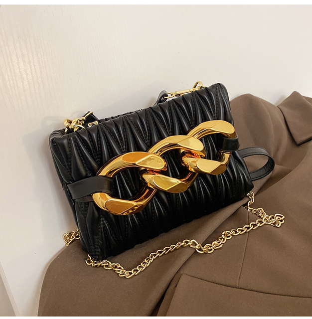 Czarna luksusowa torba na ramię dla kobiet z łańcuchami i wysoką jakością Mini Ruched Crossbody - Wianko - 24