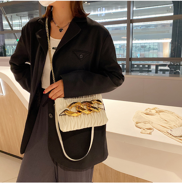 Czarna luksusowa torba na ramię dla kobiet z łańcuchami i wysoką jakością Mini Ruched Crossbody - Wianko - 3
