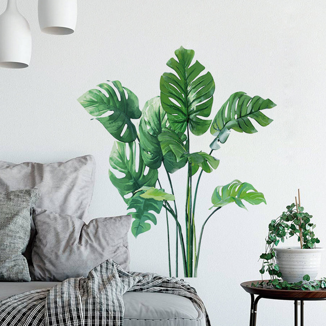 Duże tropikalne zielone liście rośliny - naklejki ścienne PVC na dekorację pokoju - murale palmowe - Wianko - 4