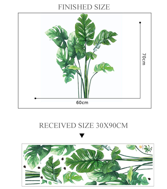 Duże tropikalne zielone liście rośliny - naklejki ścienne PVC na dekorację pokoju - murale palmowe - Wianko - 1