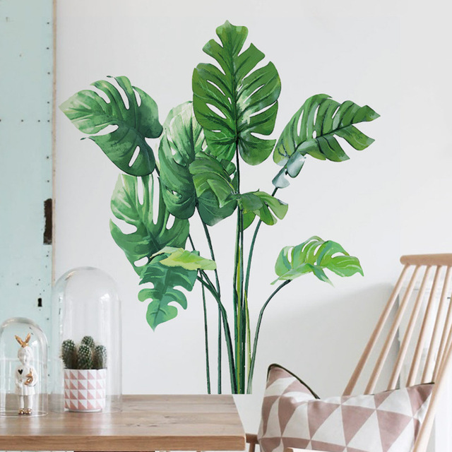 Duże tropikalne zielone liście rośliny - naklejki ścienne PVC na dekorację pokoju - murale palmowe - Wianko - 5