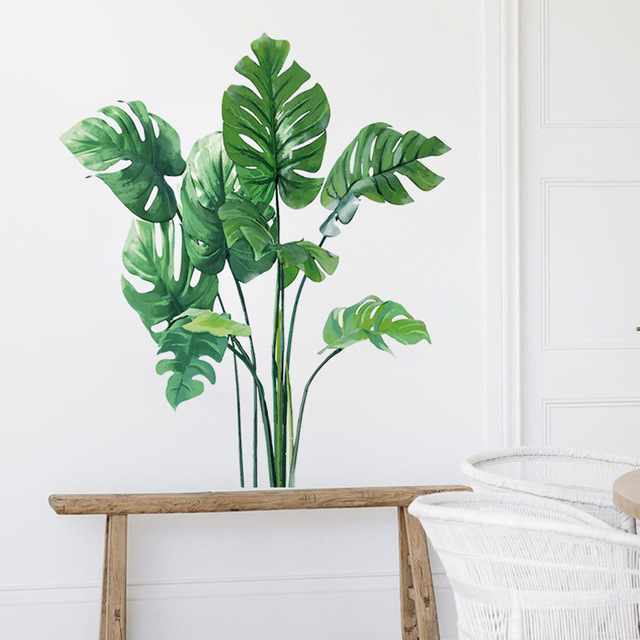 Duże tropikalne zielone liście rośliny - naklejki ścienne PVC na dekorację pokoju - murale palmowe - Wianko - 2