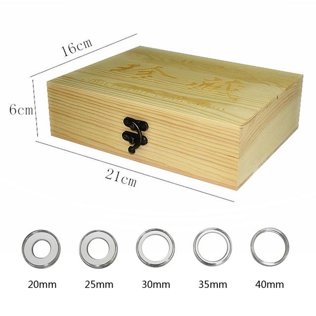 Uniwersalne drewniane pudełko na pamiątkowe monety kolekcji - 30 siatek, 20-40 mm - Wianko - 10