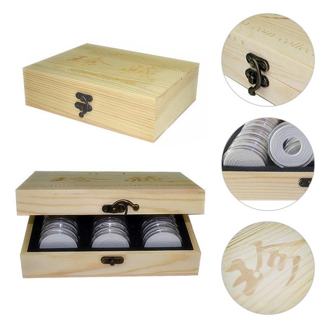 Uniwersalne drewniane pudełko na pamiątkowe monety kolekcji - 30 siatek, 20-40 mm - Wianko - 6