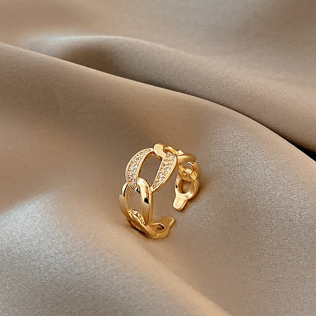 Pierścień damski z łańcuchem wykonany ze srebra próby 925, zdobiony mikro cyrkoniami, w stylu luksusowym, z otwartym wzorem, w kolorze złotym, hurtowy - Wianko - 5