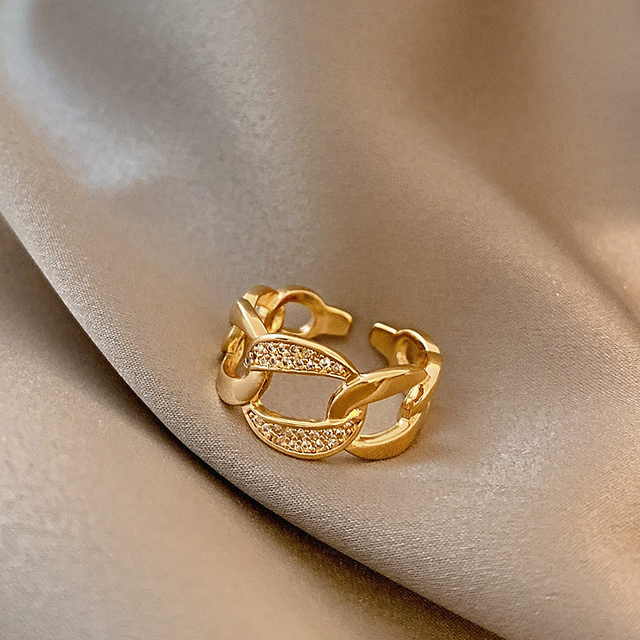 Pierścień damski z łańcuchem wykonany ze srebra próby 925, zdobiony mikro cyrkoniami, w stylu luksusowym, z otwartym wzorem, w kolorze złotym, hurtowy - Wianko - 3