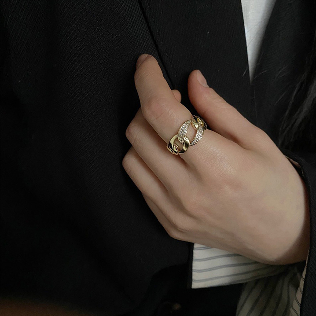 Pierścień damski z łańcuchem wykonany ze srebra próby 925, zdobiony mikro cyrkoniami, w stylu luksusowym, z otwartym wzorem, w kolorze złotym, hurtowy - Wianko - 8