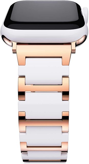 Pasek ze stali nierdzewnej i ceramiki do Apple Watch 7/6/5/4/3/2/1, różowe złoto, 41/45MM/40/44MM/38/42MM, biały czarny - Wianko - 6