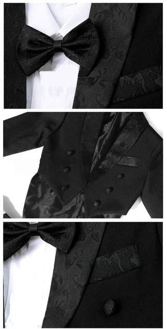 Chłopięcy garnitur na ślub/bal: czarno-biały, formalne stroje dla dzieci, zestaw tuxedo - Wianko - 8