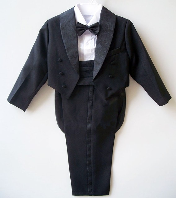 Chłopięcy garnitur na ślub/bal: czarno-biały, formalne stroje dla dzieci, zestaw tuxedo - Wianko - 2
