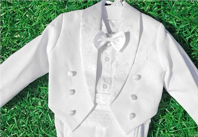 Chłopięcy garnitur na ślub/bal: czarno-biały, formalne stroje dla dzieci, zestaw tuxedo - Wianko - 5