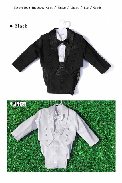 Chłopięcy garnitur na ślub/bal: czarno-biały, formalne stroje dla dzieci, zestaw tuxedo - Wianko - 4
